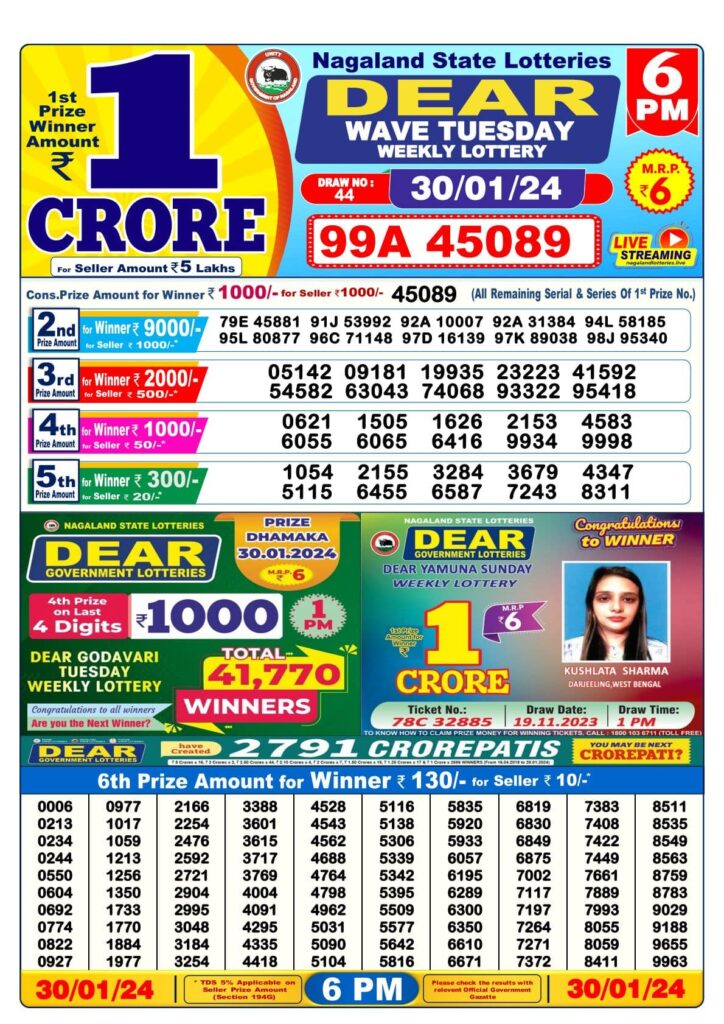 Dear Lottery Result 6pm