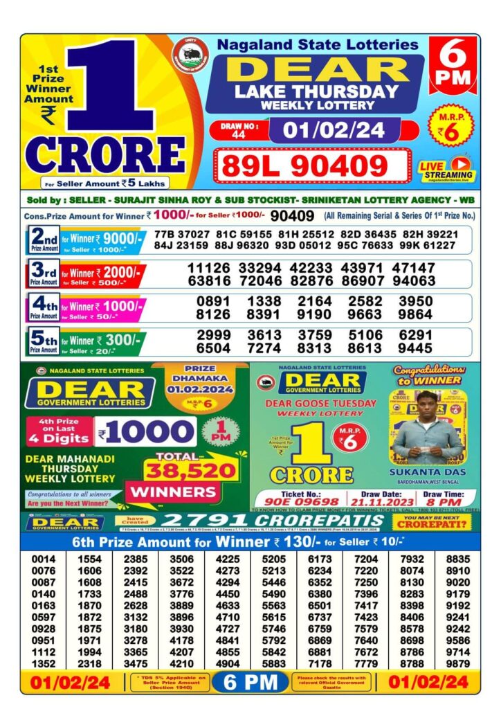 Lottery result 6pm